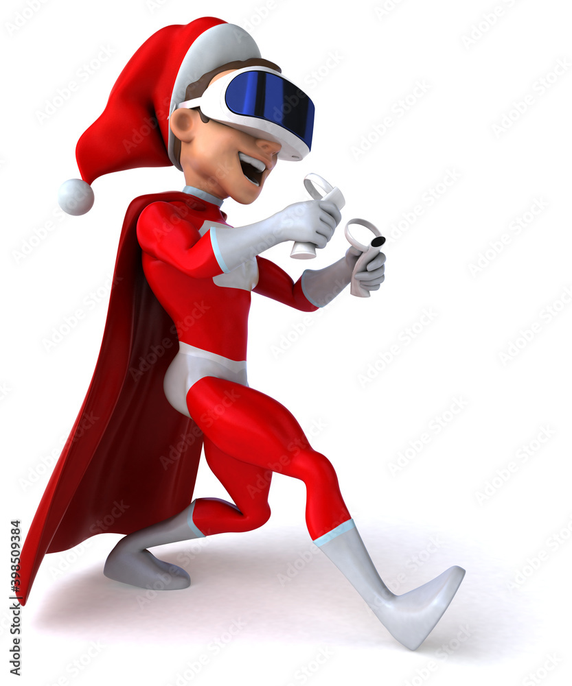 Fun 3D Illustration of a super Santa Claus with a VR Helmet Fun 3D Illustration of a super Santa Claus with a VR Helmet