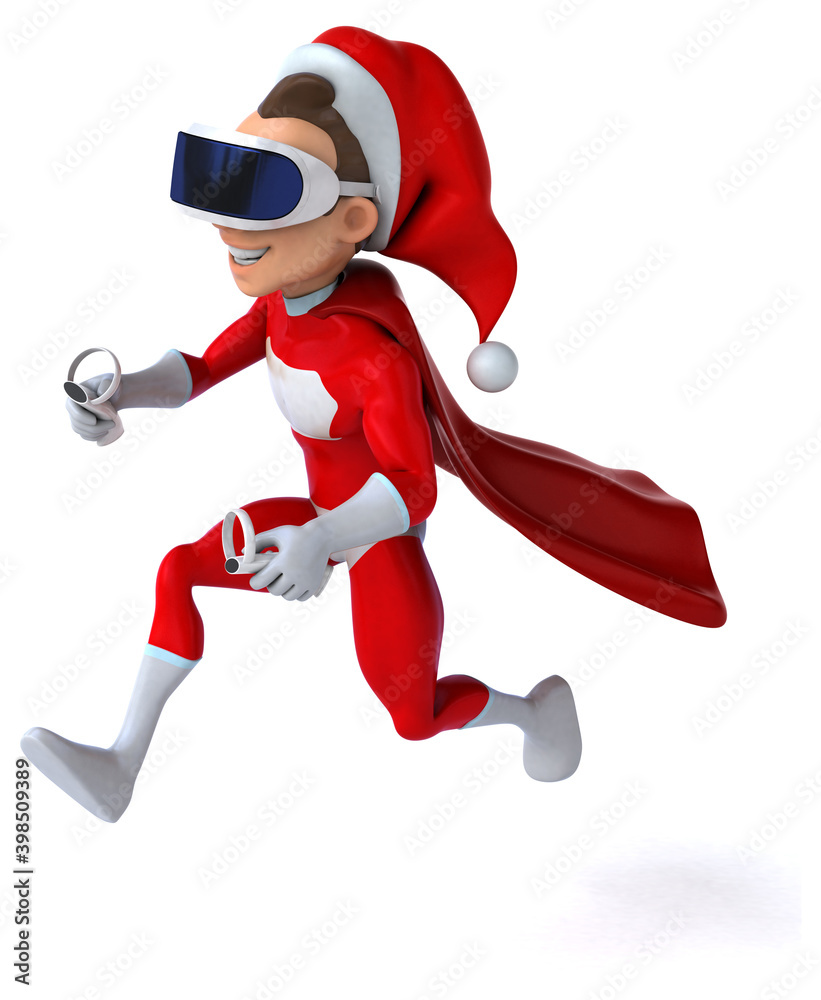 Fun 3D Illustration of a super Santa Claus with a VR Helmet Fun 3D Illustration of a super Santa Claus with a VR Helmet