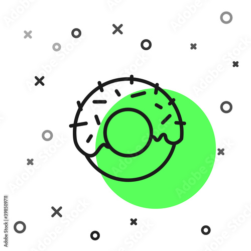 Black line Donut with sweet glaze icon isolated on white background.  Vector