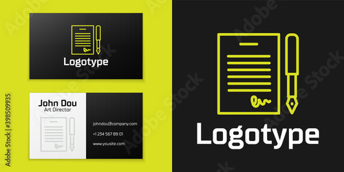 Logotype line Marriage contract icon isolated on black background. Wedding certificate. Logo design template element. Vector