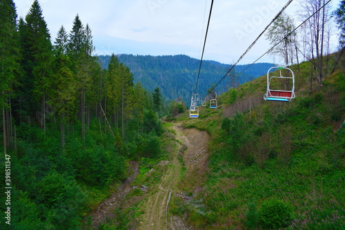 cable car leading to the top of the mountain in the carpathians