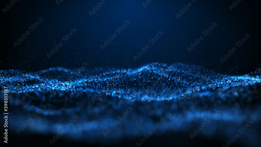 Abstract digital particle wave and light abstract background ,Abstract cyber or technology background. 3D illustration.	