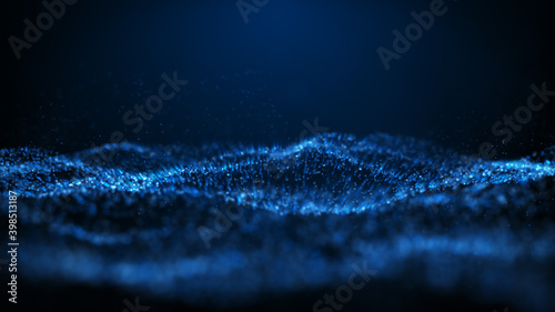 Abstract digital particle wave and light abstract background ,Abstract cyber or technology background. 3D illustration.  © Thanaphon
