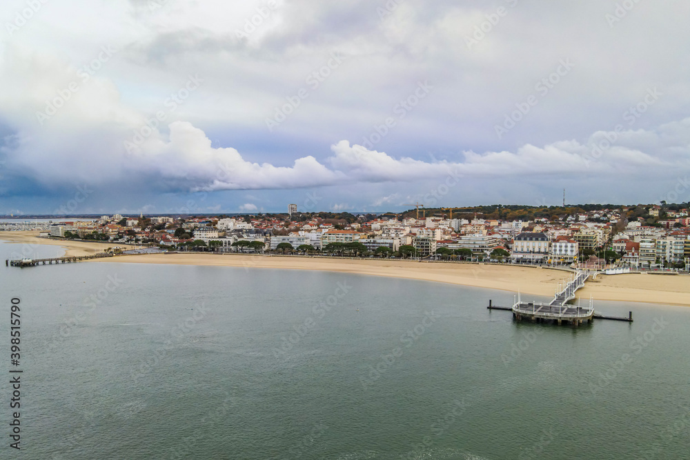 View of Arcachon and its piers, Arcachon bay, Aquitaine, France