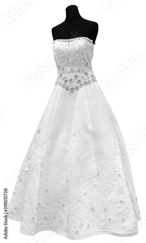 Beautiful and modern white wedding dress isolated on white background