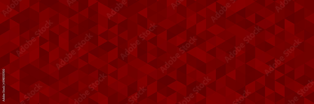 Abstract horizontal banner or background of small triangles in red colors. Abstract red mosaic background Abstract horizontal banner or background of small triangles in red colors. Abstract red mosaic background