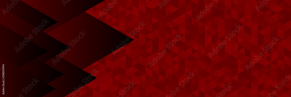 Abstract horizontal banner or background of small triangles in red colors. Abstract red mosaic background Abstract horizontal banner or background of small triangles in red colors. Abstract red mosaic background