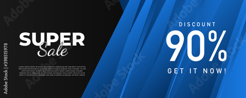 Black Friday and Cyber Monday banner long narrow header for website. 3d black and blue realistic stripes and sale text. Stock vector illustration for wide banner.