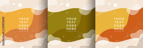 Trendy abstract square art templates with wave and memphis geometric elements. Suitable for social media posts, mobile apps, banners design and web/internet ads. Fashion backgrounds.