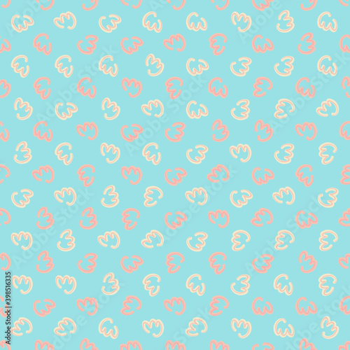 Abstract seamless pattern with cute colored elements. Hand drawn simple design texture with chaotic shapes. Texture for wallpaper, background, scrapbook. Vector illustration.