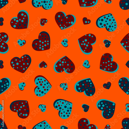 Seamless abstract pattern with hearts. Beautiful for textile or paper print. Vector illustration. Cute repeating background.