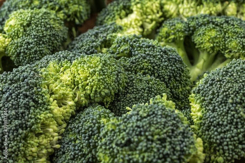  A lot of broccoli for diet and healthy eating. Fresh green broccoli on a table.Broccoli vegetable is full of vitamin.Vegetables for diet and healthy eating.Organic food.