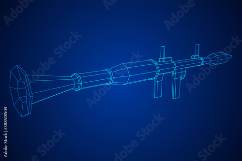 Anti-tank rocket propelled grenade launcher - RPG 7. Wireframe low poly mesh vector illustration.