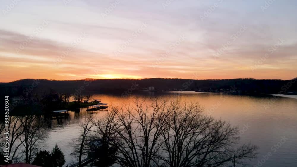 Breathtaking Sunset Reflection on Lake of the Ozarks, Missouri - Aerial Breathtaking Sunset Reflection on Lake of the Ozarks, Missouri - Aerial