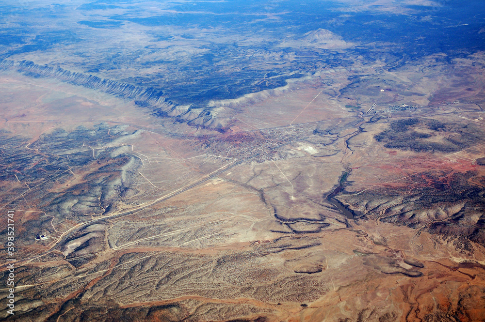 Aerial view of Aubrey Cliffs at Seligman with Camp Verde Yavapai County Arizona at Highway 40 and Route 66
