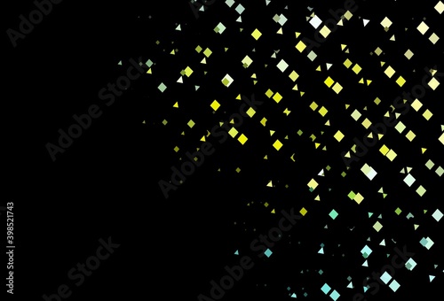 Dark green, yellow vector background with triangles, circles, cubes.
