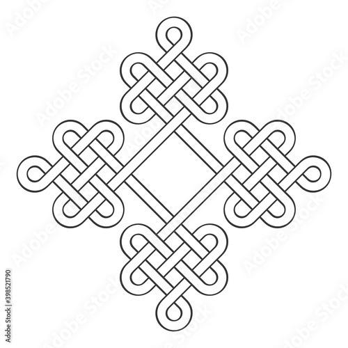 monochrome icon with Celtic knot art and ethnic ornaments