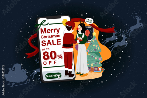 Merry Christmas sale Template for Online Shopping. Vector Illustration concept design