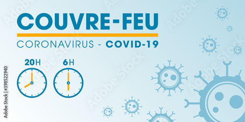 Couvre-feu en France à partir du 15 décembre 2020 - pandémie du coronavirus covid-19 - déplacement interdit de 20h à 6h - icône de pendule - illustration vectorielle