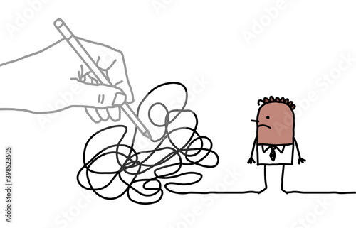 Big Drawing Hand with Cartoon Black Man - Tangled Path