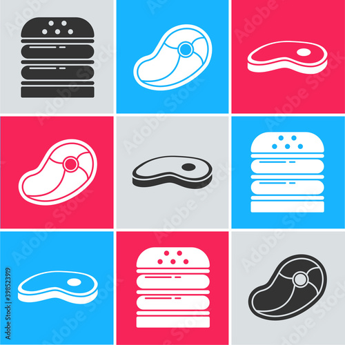 Set Burger, Steak meat and Steak meat icon. Vector