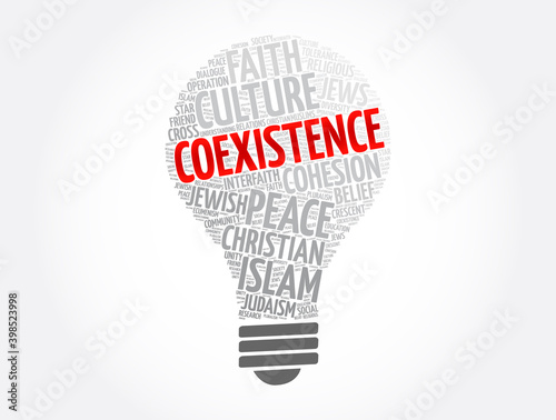 Coexistence light bulb word cloud collage, concept background