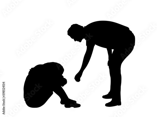 Silhouette man wants to help girl