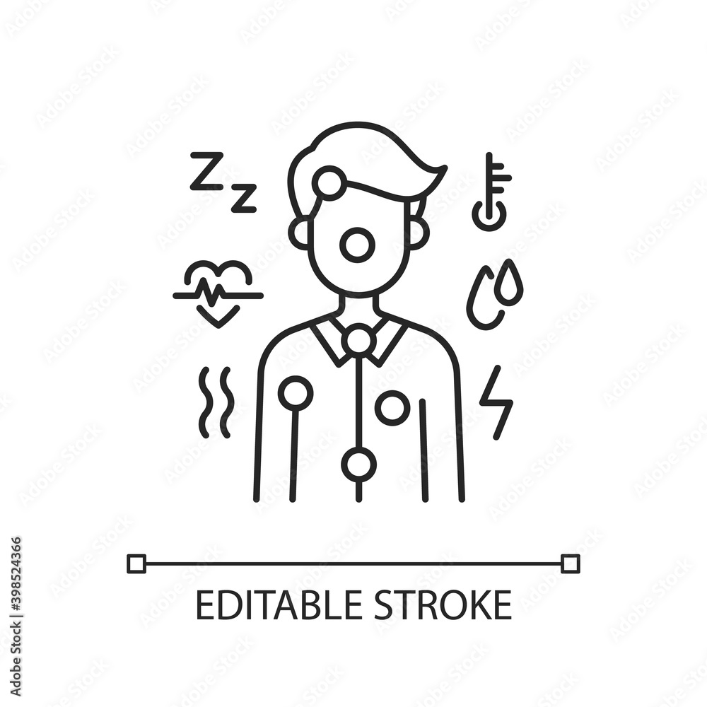 Symptoms linear icon. High blood pressure reading. Fever determination. Anonymous health checkup. Thin line customizable illustration. Contour symbol. Vector isolated outline drawing. Editable stroke Symptoms linear icon. High blood pressure reading. Fever determination. Anonymous health checkup. Thin line customizable illustration. Contour symbol. Vector isolated outline drawing. Editable stroke