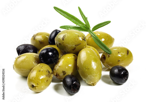 Green and Black Olives on white Background Isolated