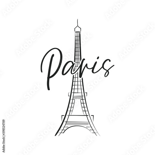 Paris Eiffel Tower Line Drawing, Eiffel Tower Icon, Landmark, European Landmark Symbol, Tower, Vector Illustration Background