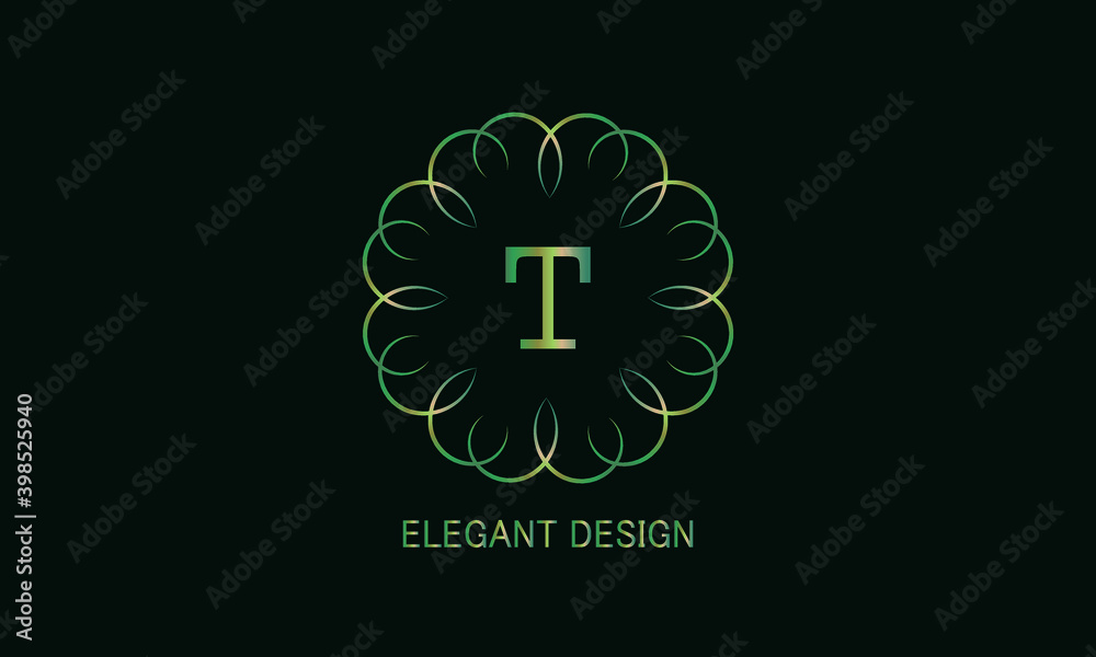 Graphic design of the monogram with a decorative letter T. Emblem for fashion, beauty and jewelry industry, sign, business symbol, greeting cards, invitations, menus, labels. Graphic design of the monogram with a decorative letter T. Emblem for fashion, beauty and jewelry industry, sign, business symbol, greeting cards, invitations, menus, labels.