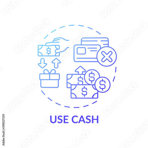 Using cash concept icon. Shopping tip idea thin line illustration. Saving money. Reducing credit history average length. Self-control. Tracking spending. Vector isolated outline RGB color drawing