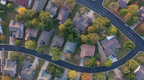 Aerial Overhead of a Suburban Neighborhood in Autumn photo