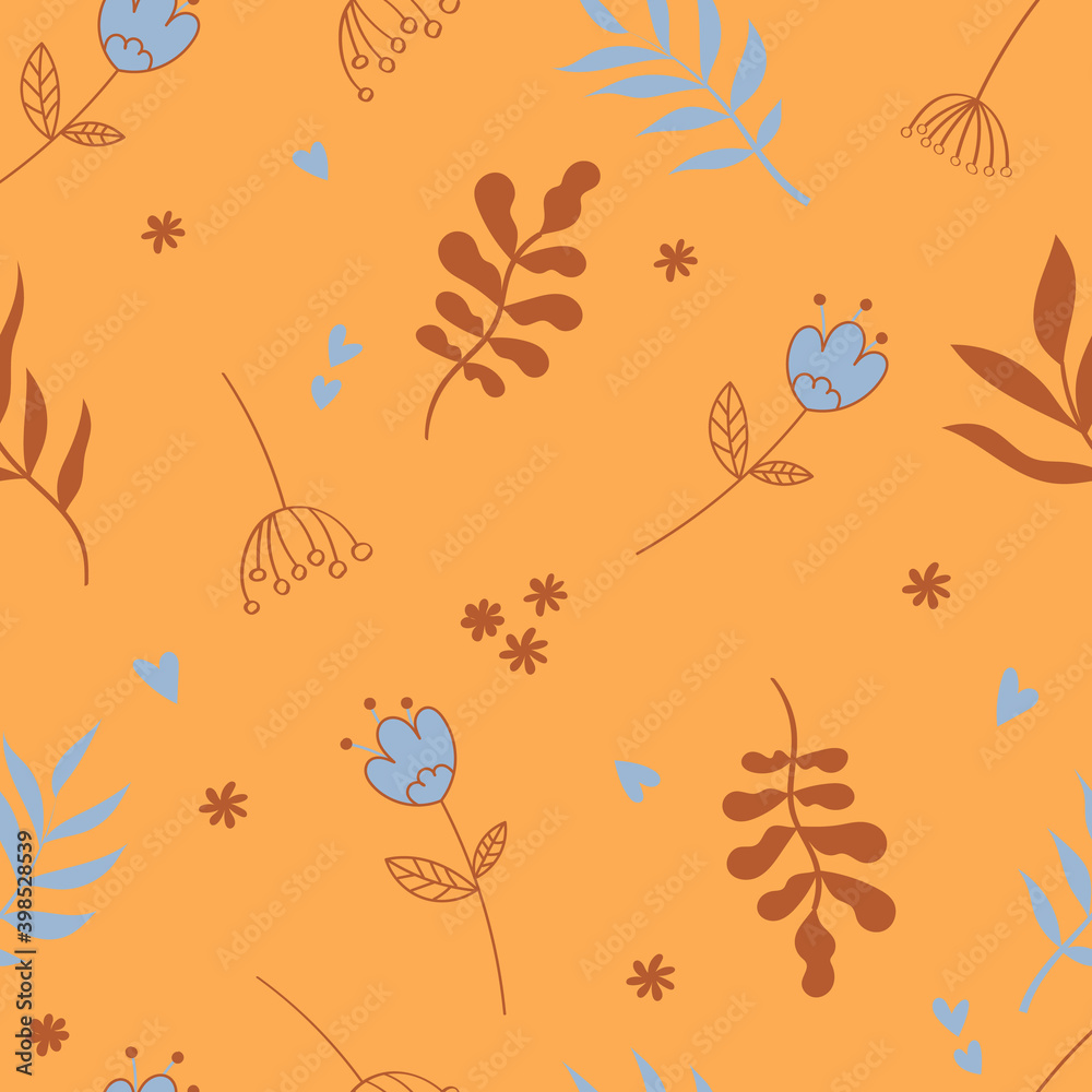 Naklejka premium seamless pattern hand-drawn plants on yellow background for use on different products