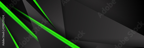 Triangular background. Abstract composition of 3D triangles. The geometric background of modern green is insulated black