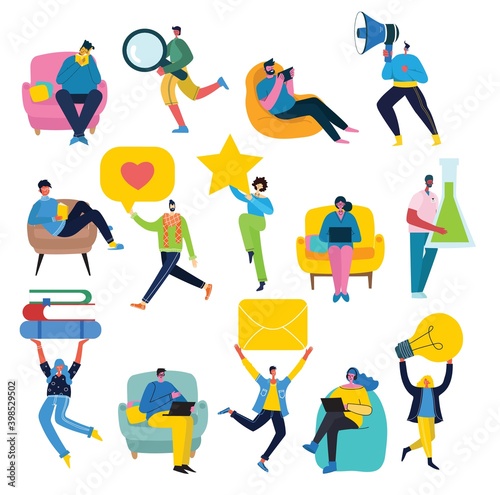 Vector illustration backgrounds in flat design of group people doing different activity