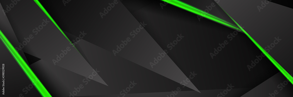 Futuristic green and black abstract gaming banner design with metal technology concept. Vector illustration for business corporate promotion, game header social media, live streaming background Futuristic green and black abstract gaming banner design with metal technology concept. Vector illustration for business corporate promotion, game header social media, live streaming background