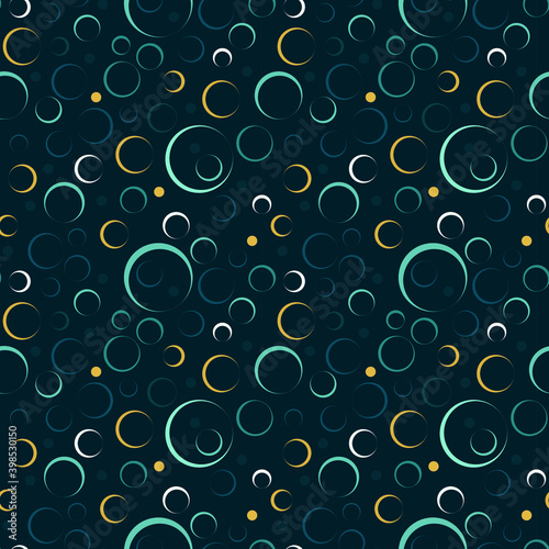 Seamless background with circles and soap bubbles, blue, cyan, sea wave, yellow