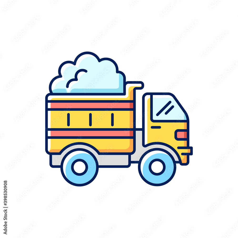 Snow hauling RGB color icon. Removing snow after snowfall to make travel easier and safer. Reducing ice on your streets. Isolated vector illustration Snow hauling RGB color icon. Removing snow after snowfall to make travel easier and safer. Reducing ice on your streets. Isolated vector illustration