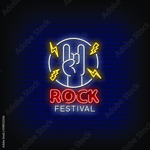 Rock Festival Neon Signs Style Text Vector