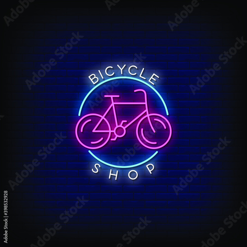 Bicycle Shop Neon Signs Style Text Vector