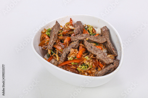 Rice with beef in oyster sauce