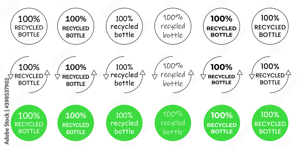 Emblem written 100 percent recycled bottle