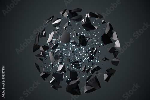 Foto Cracked metal rocks exploding, 3d rendering.