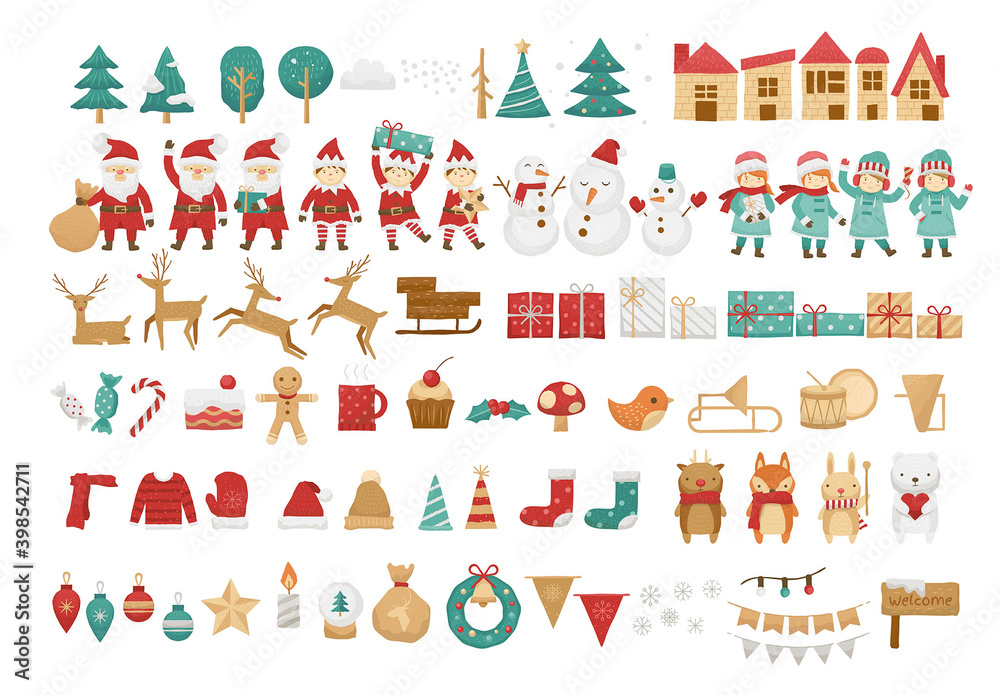 Library Xmas Vector Christmas Vector Illustrations Collection Art Kit Stock Template ...