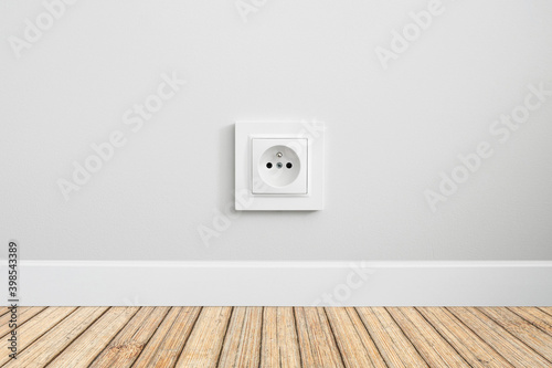 Schilderij op canvas New electrical socket isolated on gray wall