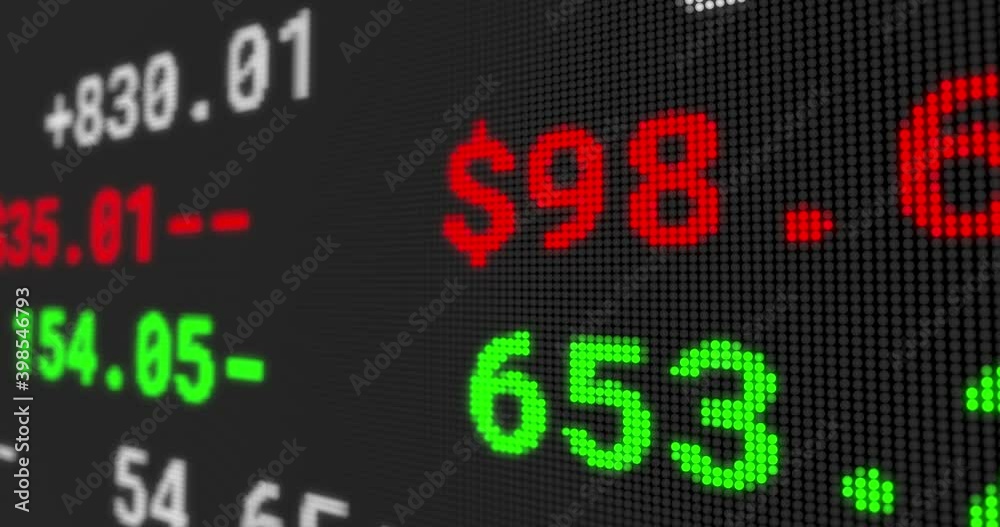 Animation of stock exchange display board with numbers changing on black Animation of stock exchange display board with numbers changing on black