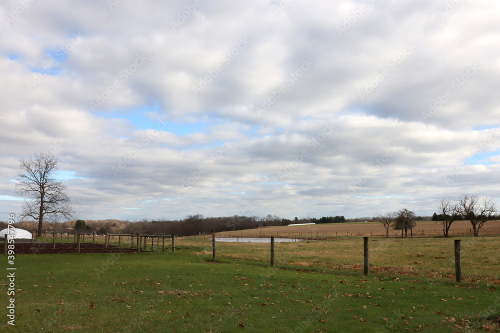 The landscape with fence on the large farm.