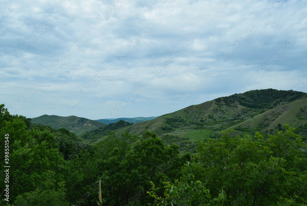 View of the hills in spring. Beautiful nature landscape.