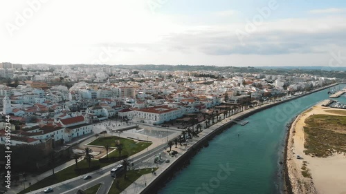Lagos old town by the promenade and harbour - Aerial Panoramic shot